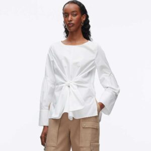 Tie Front Poplin Shirt White