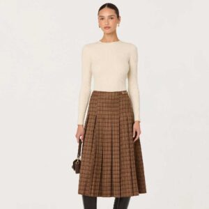 Vena Pleated Plaid Midi Skirt Brown plaid