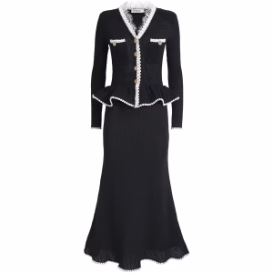 Self-Portrait Lace-Trim Knitted Midi Dress