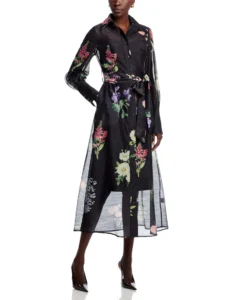 Nancy Yang Sheer Floral Button Front Dress
