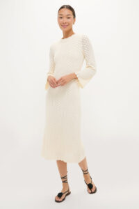 Hyacinth House Cream Pointelle Knit Colby Midi Dress