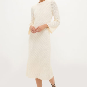 Hyacinth House Cream Pointelle Knit Colby Midi Dress