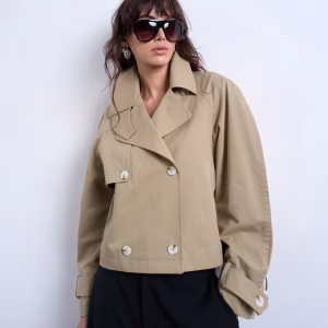 Topshop cotton ovoid sleeve short trench coat in beige