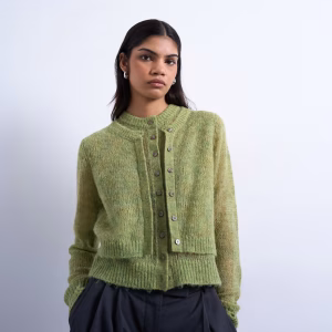 Topshop knit double layer cardigan in green