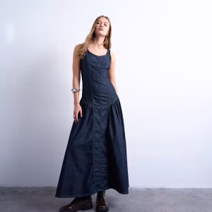 Topshop denim seam detail maxi dress in blue