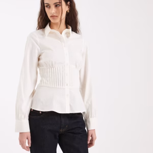 Miss Selfridge pleat detail fitted shirt in white