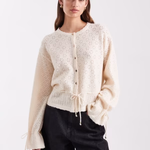 Miss Selfridge cozy peplum hem cardigan in buttermilk
