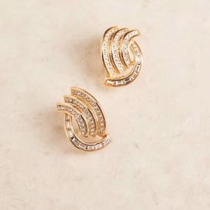 Mango rhinestone interlock stud earrings in gold