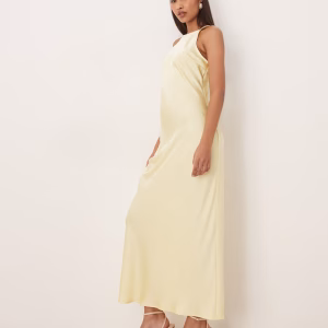 VILA racer satin maxi dress in pastel yellow