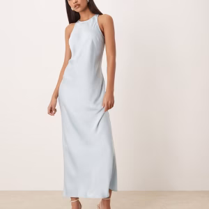 VILA racer satin maxi dress in light blue
