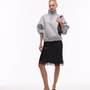 ASOS DESIGN funnel neck sweatshirt with lace up detail in heather gray