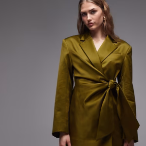 & Other Stories satin blazer with tie waist detail in olive - part of a set