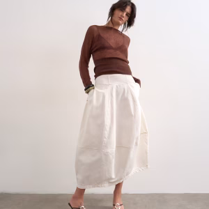 Topshop denim seamed barrel maxi skirt in bone