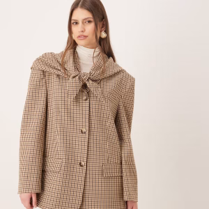 ASOS DESIGN scarf detail blazer in plaid