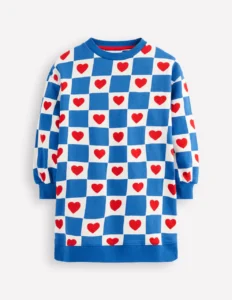 Relaxed Sweatshirt Dress Blue Heart Stamp