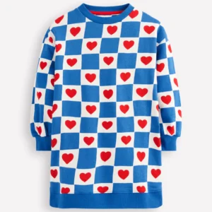 Relaxed Sweatshirt Dress Blue Heart Stamp