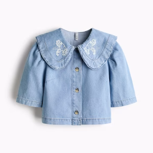 Denim Blouse with Collar