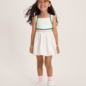Girls Quick Dry Striped Active Bubble Dress - Club House - white