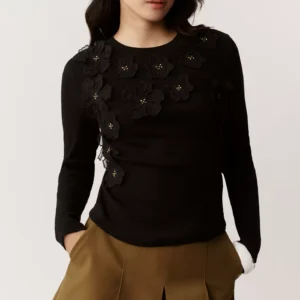 By Anthropologie 3D Floral Crew-Neck Sweater