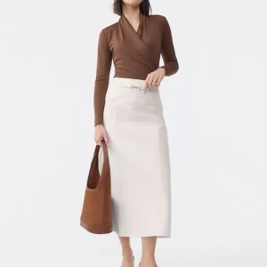 Petite Horsebit Denim Midi Skirt