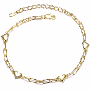 Guili 14K Gold Plated Adjustable Bracelet with Heart Link Chain