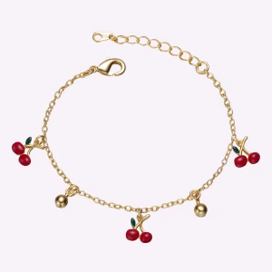 Guili Sweet 14K Gold Plated Kids Bracelet with Red Cherry Charms
