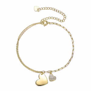 Guili Elegant 14K Gold Plated Adjustable Heart Charm Bracelet with Sparkling Cubic Zirconia