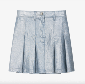DKNY Girls Blue Pleated Denim Skirt with Metallic Silver Finish