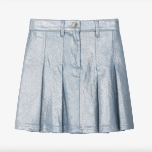 DKNY Girls Blue Pleated Denim Skirt with Metallic Silver Finish