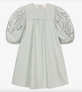 Petite Amalie Girls Pale Green Embroidered Cotton Dress