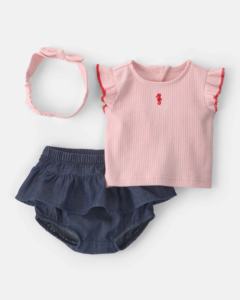 Carter's Baby Girl 3-Piece Headband, Top & Chambray Short Set - Pink