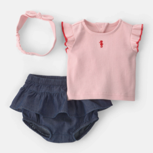 Carter's Baby Girl 3-Piece Headband, Top & Chambray Short Set - Pink