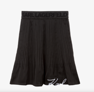 KARL LAGERFELD KIDS Girls Black Pleated Satin Skirt with Embroidered Logo