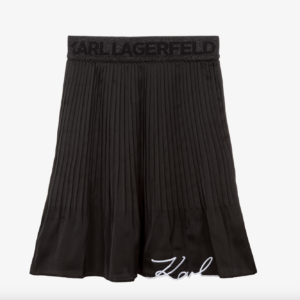 KARL LAGERFELD KIDS Girls Black Pleated Satin Skirt with Embroidered Logo