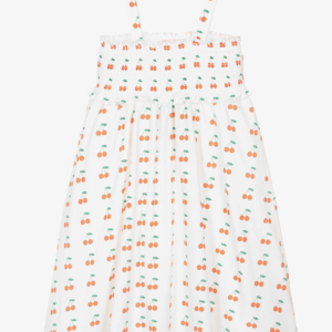 Tinycottons Girls White Cherry Print Organic Cotton Sun Dress