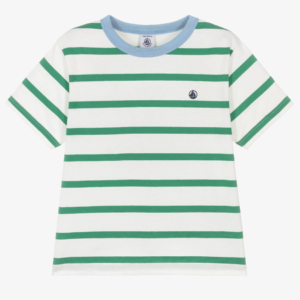Petit Bateau Boys Ivory & Green Striped Cotton T-Shirt