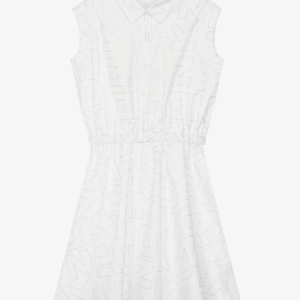 DKNY Girls White & Silver Logo Cotton Sleeveless Dress