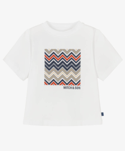 Mitch & Son Boys White Cotton Zigzag Print T-Shirt