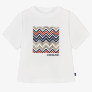 Mitch & Son Boys White Cotton Zigzag Print T-Shirt