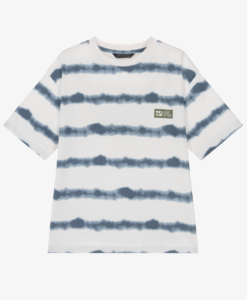 Mayoral Nukutavake Boys White & Blue Tie-Dye Stripe Cotton T-Shirt