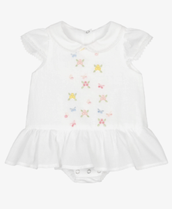 Lapin House Girls White Cotton Shortie with Floral Embroidery