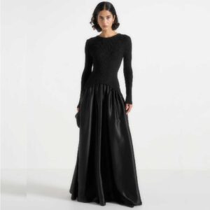 Adeline - Knit & Satin Curved Hem Maxi Dress