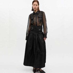 Black Duchesse Nylon Long Pocket Skirt