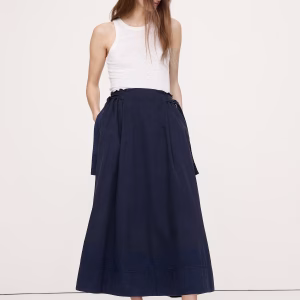 Cotton Twill Side-Tie Maxi Skirt