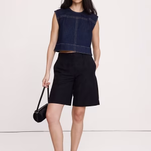 Top-Stitched Denim Top