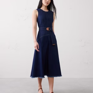 Denim Belted Midi Dress