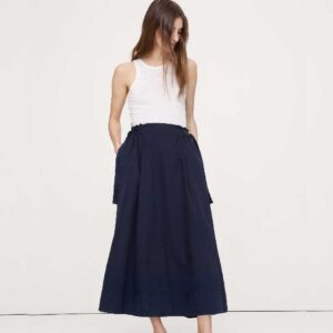 Cotton Twill Side-Tie Maxi Skirt