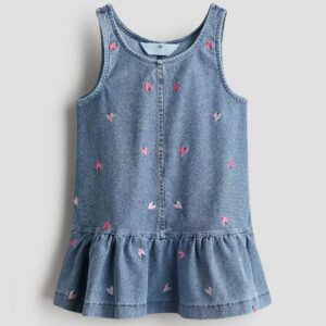 Embroidered denim-look dress