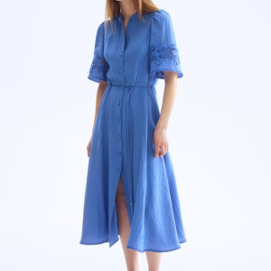 Crinkled Dress with Eyelet Embroidery