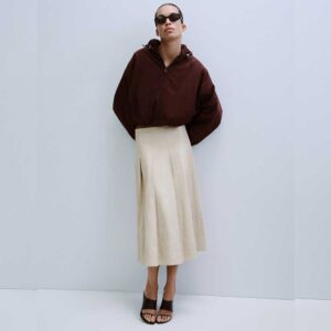 Faux-leather godet skirt Ecru